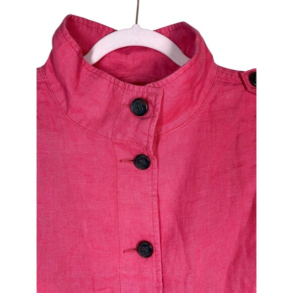 Talbots Washed‎ Linen Jacket Size MP Coral 100% Linen Pockets Lightweight - Picture 6 of 11